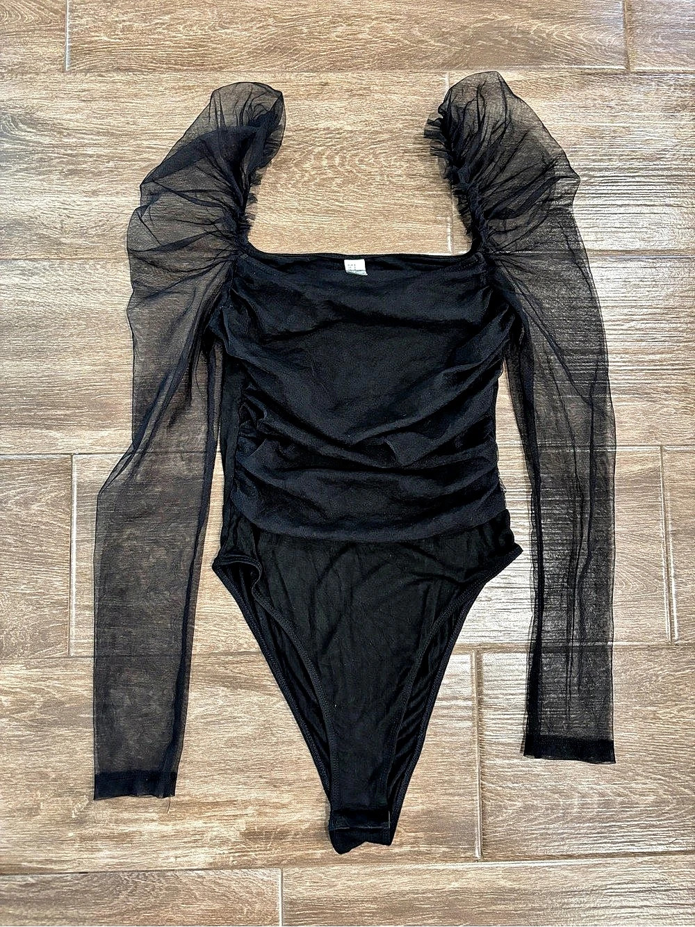 Black Sheer Ruffle Sleeve Bodysuit Size Small Whimsygoth Goth Fairy Ethereal